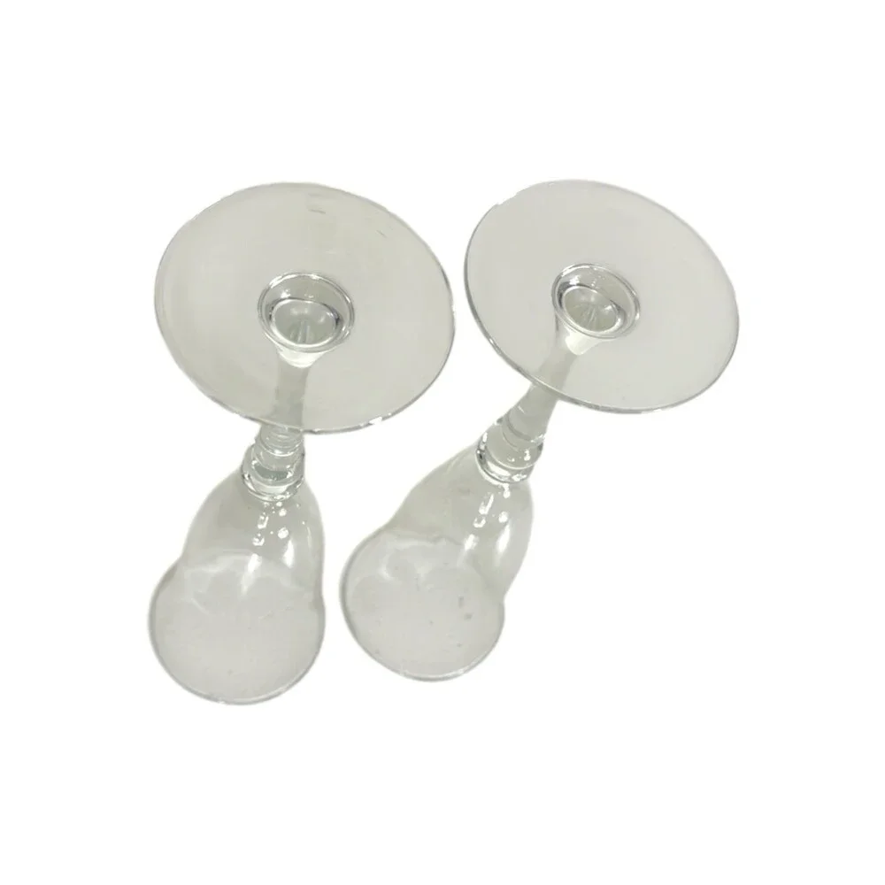 Vintage Clear Crystal Champagne Flutes Pair Trumpet Bowl Baluster Stem Glasses 2